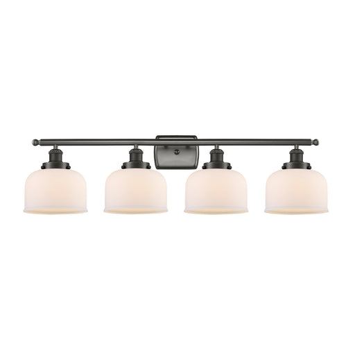 Innovations Bell 38in 4-Light Bath Vanity Light | Industrial Oil Rubbed Bronze Steel and Matte White Frosted Glass | Kitchen & | Model 916-4W-OB-G71