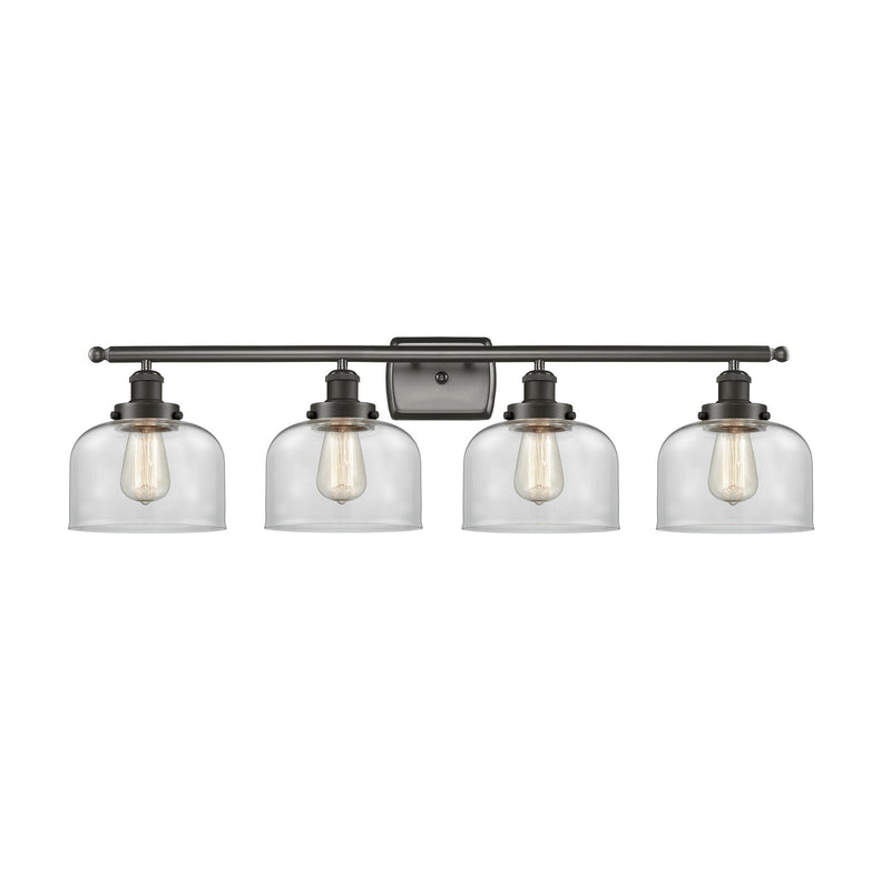 Innovations Bell 38in 4-Light Bath Vanity Light | Industrial Oil Rubbed Bronze Steel and Clear Glass | Bathroom Vanity | Model 916-4W-OB-G72-LED