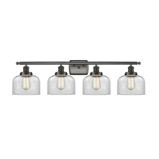 Innovations Bell 38in 4-Light Bath Vanity Light | Industrial Oil Rubbed Bronze Steel and Clear Glass | Bathroom Vanity | Model 916-4W-OB-G72-LED