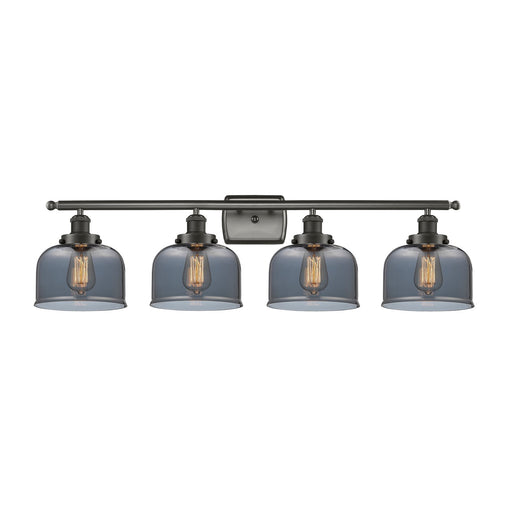 Innovations Bell 38in 4-Light Bath Vanity Light | Industrial Oil Rubbed Bronze Steel and Light Smoke Glass | Bathroom Vanity | Model 916-4W-OB-G73