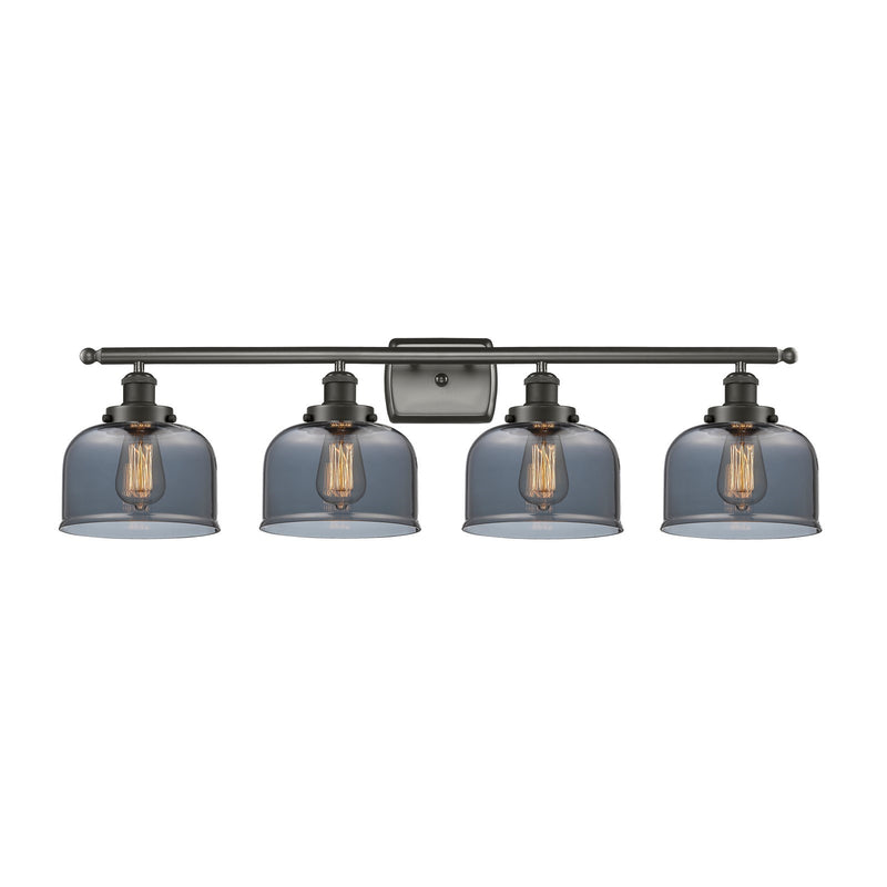 Innovations Bell 38in 4-Light Bath Vanity Light | Industrial Oil Rubbed Bronze Steel and Light Smoke Glass | Bathroom Vanity | Model 916-4W-OB-G73-LED