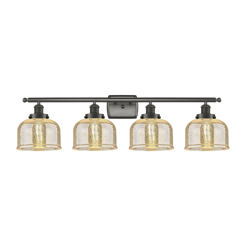 Innovations Bell 38in 4-Light Bath Vanity Light | Industrial Oil Rubbed Bronze Steel and Silver Plated Mercury Glass | Bathroom | Model 916-4W-OB-G78-LED