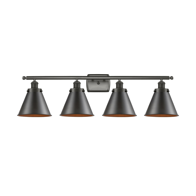 Innovations Appalachian 36in 4-Light Bath Vanity Light | Industrial Farmhouse Oil Rubbed Bronze Steel and Metal Cone Shades | Model 916-4W-OB-M13-LED
