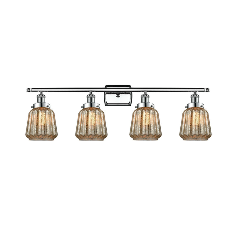 Innovations Chatham 37in 4-Light Bath Vanity Light | Modern Transitional Polished Chrome Steel and Mercury Ribbed Glass Shades | Model 916-4W-PC-G146