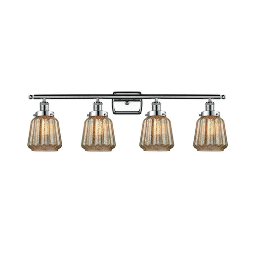 Innovations Chatham 37in 4-Light Bath Vanity Light | Modern Transitional Polished Chrome Steel and Mercury Ribbed Glass Shades | Model 916-4W-PC-G146