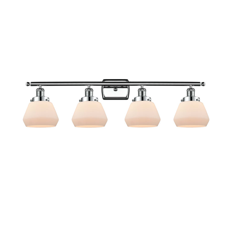 Innovations Fulton 37in 4-Light Bath Vanity Light | Modern Transitional Polished Chrome Steel and Matte White Frosted Glass Cone | Model 916-4W-PC-G171