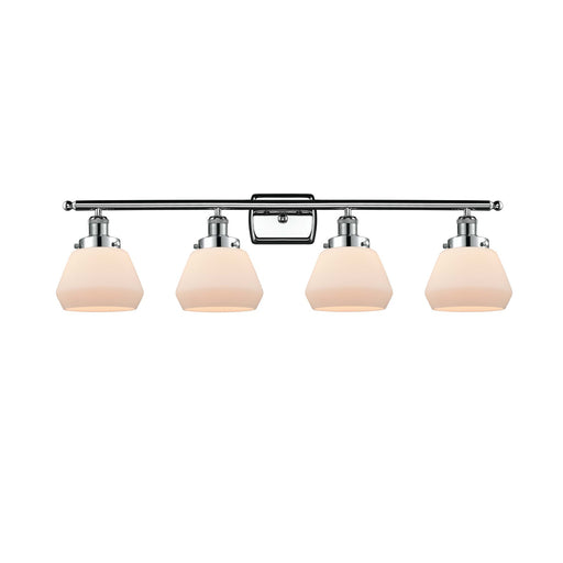 Innovations Fulton 37in 4-Light Bath Vanity Light | Modern Transitional Polished Chrome Steel and Matte White Frosted Glass Cone | Model 916-4W-PC-G171