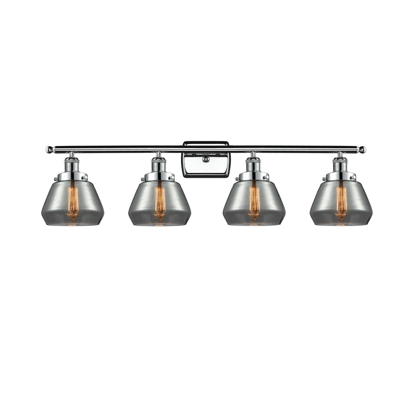 Innovations Fulton 37in 4-Light Bath Vanity Light | Modern Contempo Polished Chrome and Light Smoke Glass Schoolhouse Shade | Model 916-4W-PC-G173