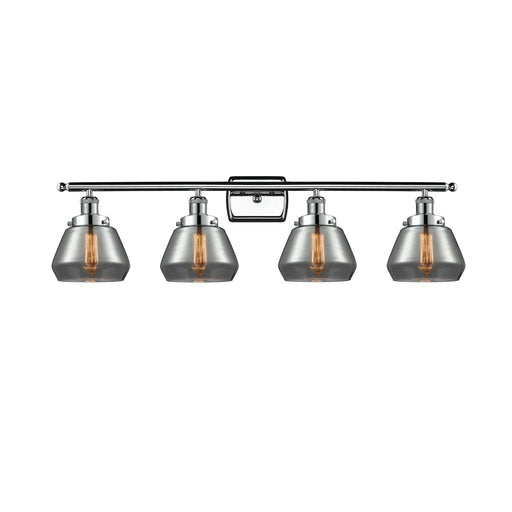Innovations Fulton 37in 4-Light Bath Vanity Light | Modern Contempo Polished Chrome and Light Smoke Glass Schoolhouse Shade | Model 916-4W-PC-G173