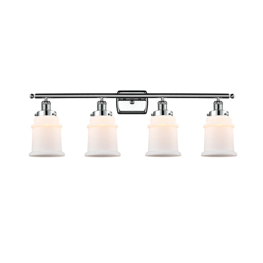 Innovations Canton 36in 4-Light Bath Vanity Light | Modern Contempo Polished Chrome and Matte White Frosted Glass Bell Shade | Model 916-4W-PC-G181