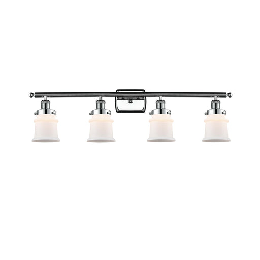 Innovations Canton 35.25in 4-Light Bath Vanity Light | Modern Contempo Polished Chrome and Matte White Frosted Glass Bell Shade | Model 916-4W-PC-G181S