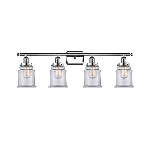 Innovations Canton 36in 4-Light Bath Vanity Light | Modern Transitional Polished Chrome and Clear Glass Schoolhouse Shade | Model 916-4W-PC-G182