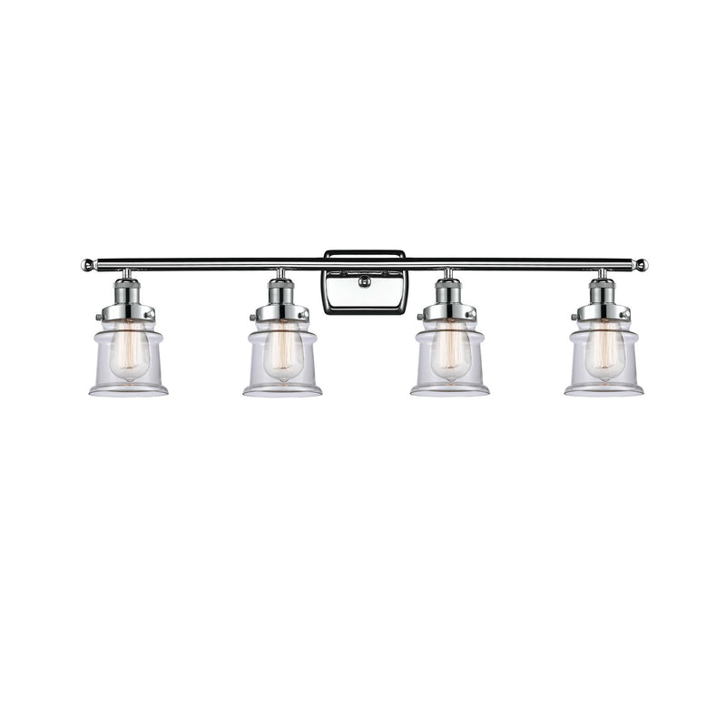 Innovations Canton 35.25in 4-Light Bath Vanity Light | Modern Transitional Polished Chrome and Clear Glass Schoolhouse Shade | Model 916-4W-PC-G182S