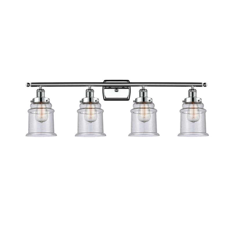 Innovations Canton 36in 4-Light Bath Vanity Light | Modern Transitional Polished Chrome and Seedy Glass Schoolhouse Shade | Model 916-4W-PC-G184