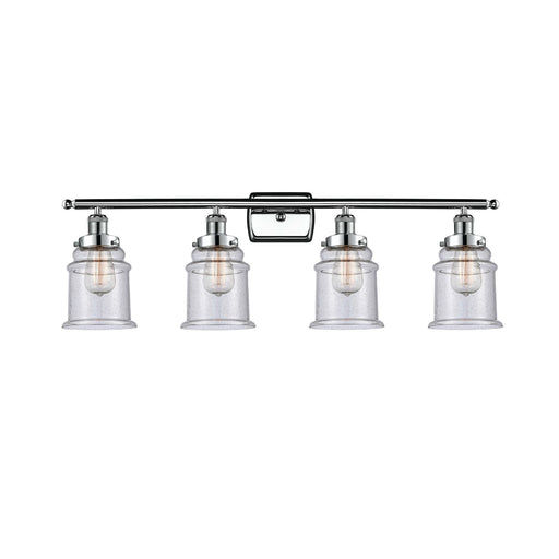 Innovations Canton 36in 4-Light Bath Vanity Light | Modern Transitional Polished Chrome and Seedy Glass Schoolhouse Shade | Model 916-4W-PC-G184