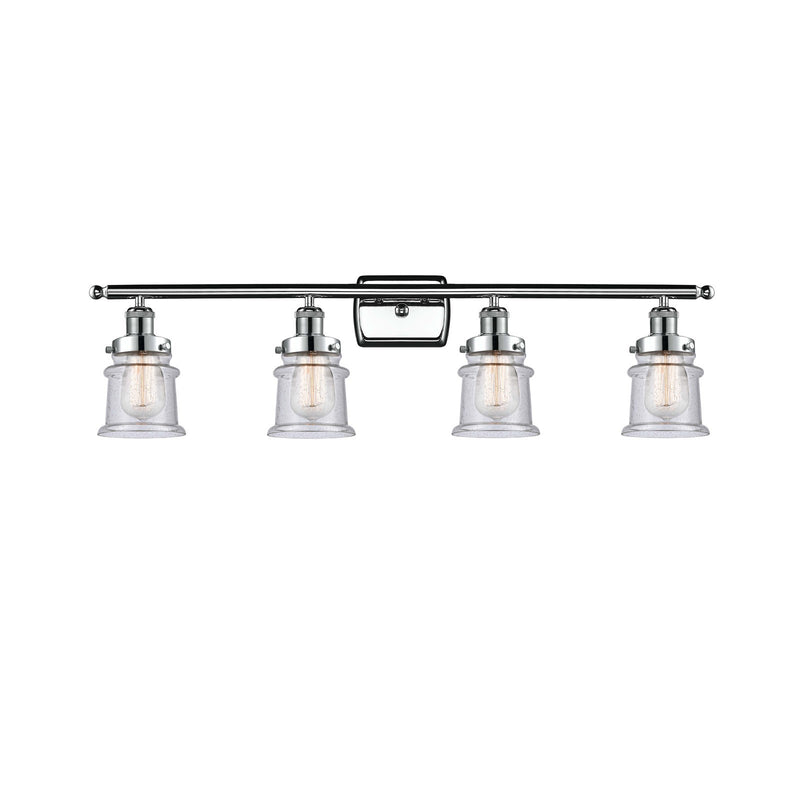 Innovations Canton 35.25in 4-Light Bath Vanity Light | Modern Transitional Polished Chrome and Seedy Glass Schoolhouse Shade | Model 916-4W-PC-G184S