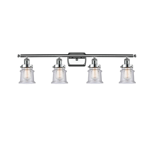 Innovations Canton 35.25in 4-Light Bath Vanity Light | Modern Transitional Polished Chrome and Seedy Glass Schoolhouse Shade | Model 916-4W-PC-G184S