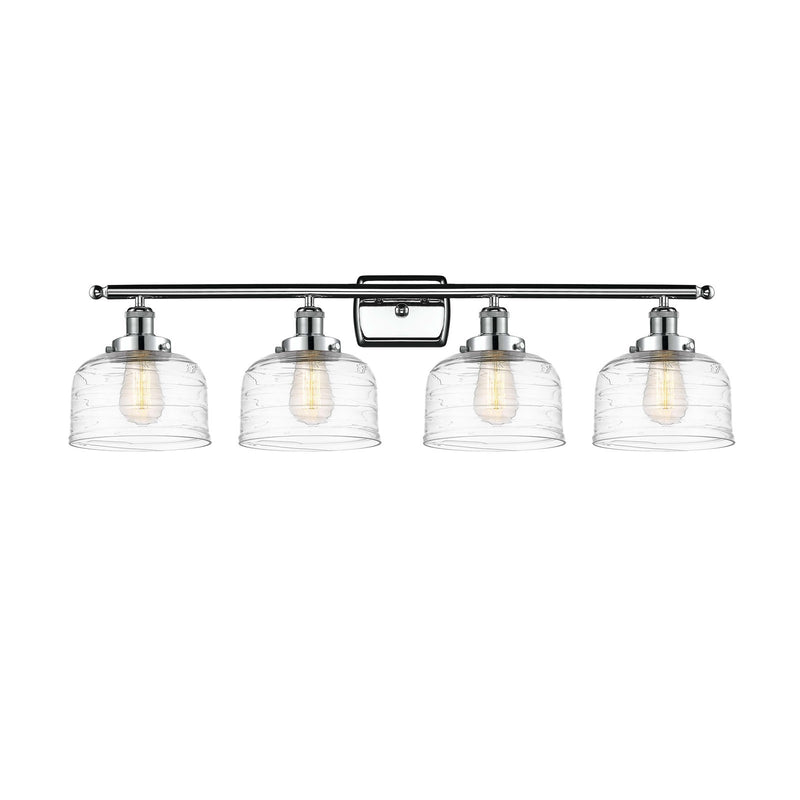 Innovations Bell 38in 4-Light Bath Vanity Light | Industrial Polished Chrome Steel and Clear Deco Swirl Glass | Bathroom Vanity | Model 916-4W-PC-G713