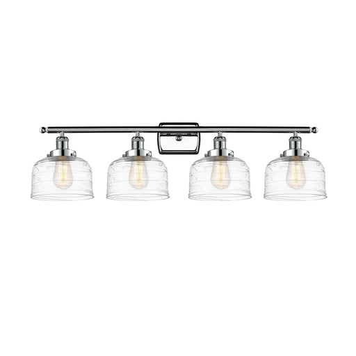 Innovations Bell 38in 4-Light Bath Vanity Light | Industrial Polished Chrome Steel and Clear Deco Swirl Glass | Bathroom Vanity | Model 916-4W-PC-G713-LED