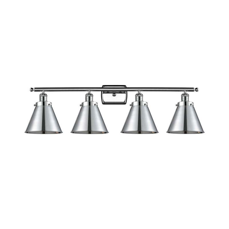 Innovations Appalachian 36in 4-Light Bath Vanity Light | Industrial Farmhouse Polished Chrome Steel and Metal Cone Shades | Model 916-4W-PC-M13-PC