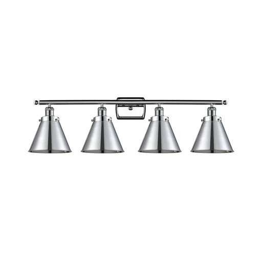 Innovations Appalachian 36in 4-Light Bath Vanity Light | Industrial Farmhouse Polished Chrome Steel and Metal Cone Shades | Model 916-4W-PC-M13-PC-LED
