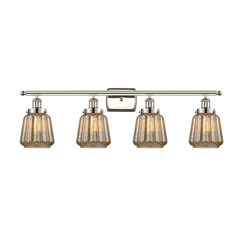 Innovations Chatham 37in 4-Light Bath Vanity Light | Modern Transitional Polished Nickel Steel and Mercury Ribbed Glass Shades | Model 916-4W-PN-G146