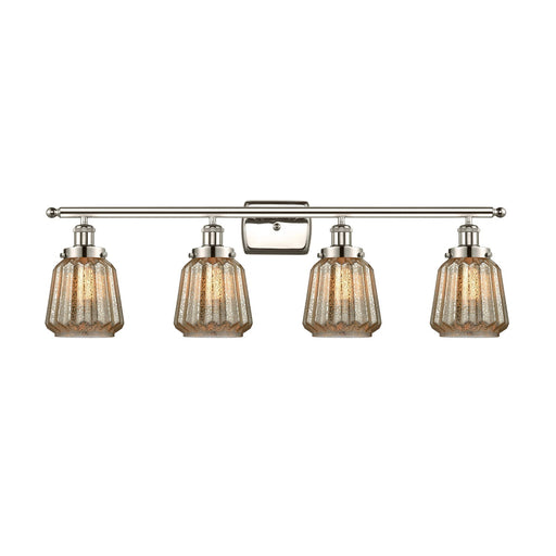 Innovations Chatham 37in 4-Light Bath Vanity Light | Modern Transitional Polished Nickel Steel and Mercury Ribbed Glass Shades | Model 916-4W-PN-G146