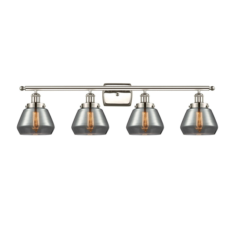 Innovations Fulton 37in 4-Light Bath Vanity Light | Modern Transitional Polished Nickel Steel and Light Smoked Glass | Bathroom | Model 916-4W-PN-G173