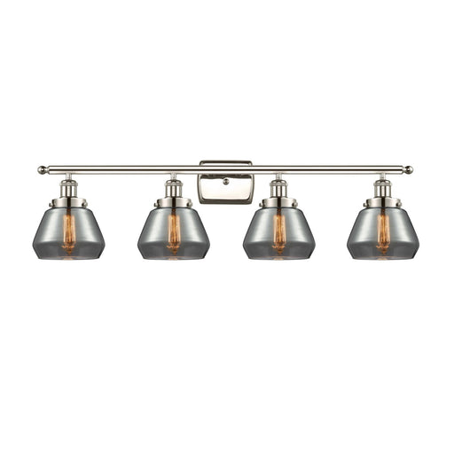 Innovations Fulton 37in 4-Light Bath Vanity Light | Modern Transitional Polished Nickel Steel and Light Smoked Glass | Bathroom | Model 916-4W-PN-G173