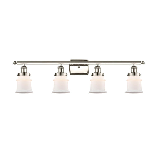 Innovations Canton 35.25in 4-Light Bath Vanity Light | Modern Transitional Polished Nickel Steel and Matte White Frosted Glass | Model 916-4W-PN-G181S