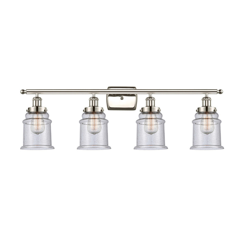 Innovations Canton 36in 4-Light Bath Vanity Light | Modern Transitional Polished Nickel Steel and Seedy Glass | Bathroom Vanity | Model 916-4W-PN-G184
