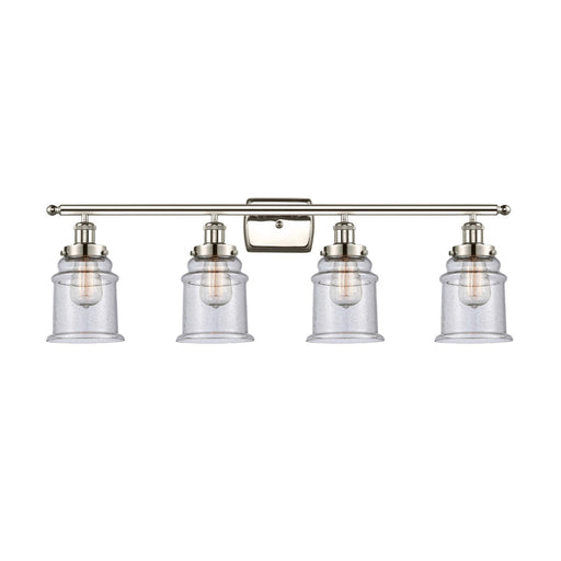 Innovations Canton 36in 4-Light Bath Vanity Light | Modern Transitional Polished Nickel Steel and Seedy Glass | Bathroom Vanity | Model 916-4W-PN-G184