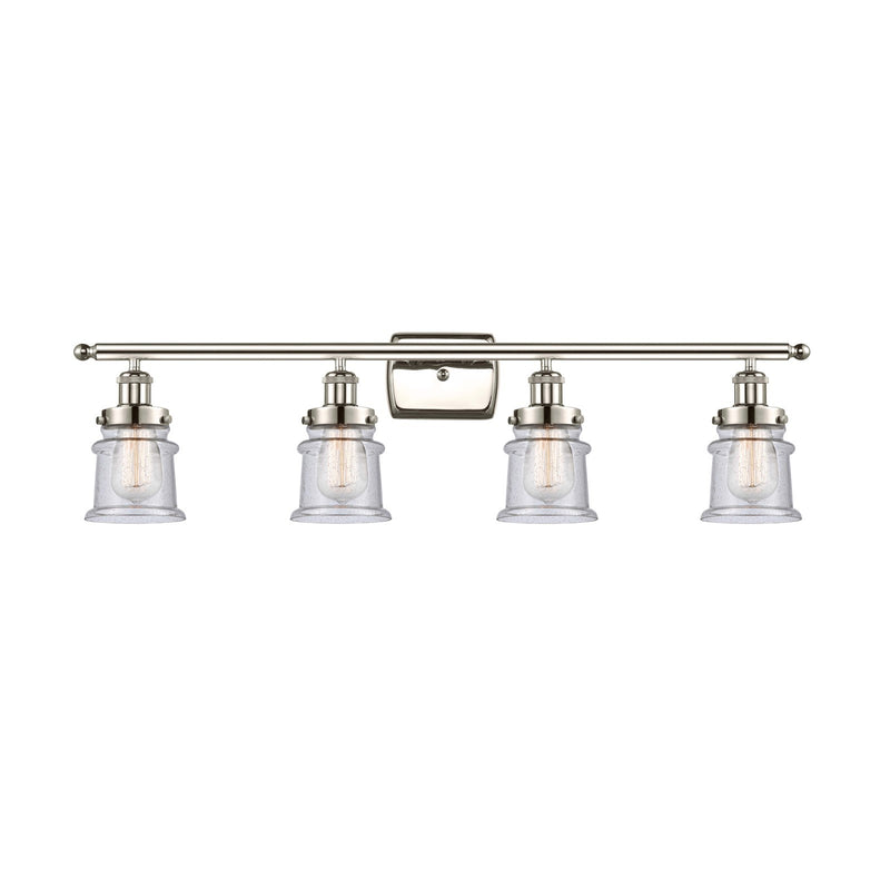 Innovations Canton 36in 4-Light Bath Vanity Light | Modern Transitional Polished Nickel Steel and Seedy Glass Schoolhouse Shades | Model 916-4W-PN-G184S