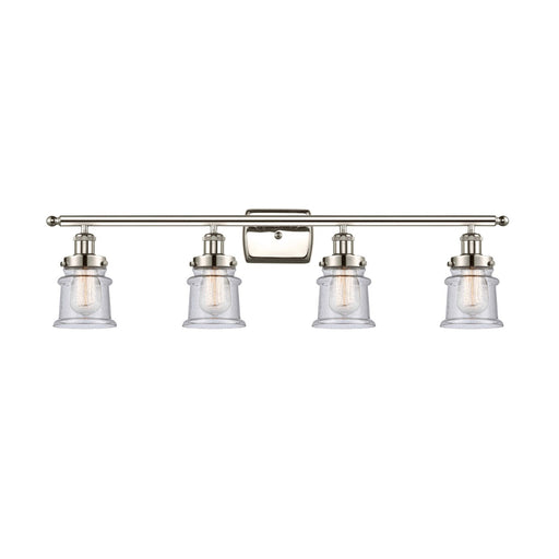 Innovations Canton 36in 4-Light Bath Vanity Light | Modern Transitional Polished Nickel Steel and Seedy Glass Schoolhouse Shades | Model 916-4W-PN-G184S
