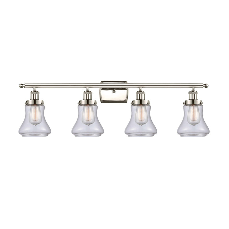 Innovations Bellmont 36in 4-Light Bath Vanity Light | Modern Transitional Polished Nickel Steel and Clear Glass Schoolhouse Shades | Model 916-4W-PN-G192