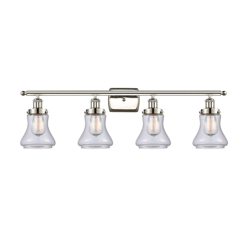 Innovations Bellmont 36in 4-Light Bath Vanity Light | Modern Transitional Polished Nickel Steel and Clear Glass Schoolhouse Shades | Model 916-4W-PN-G192