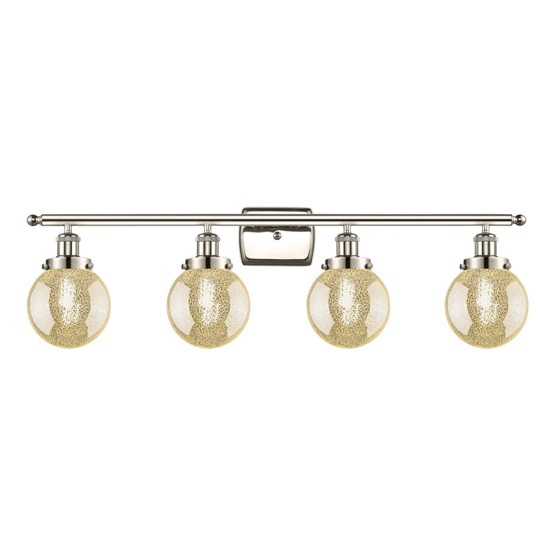 Innovations Beacon 36in 4-Light Bath Vanity Light | Modern Transitional Polished Nickel Steel and Mercury Seeded Glass Globe | Model 916-4W-PN-G208-6