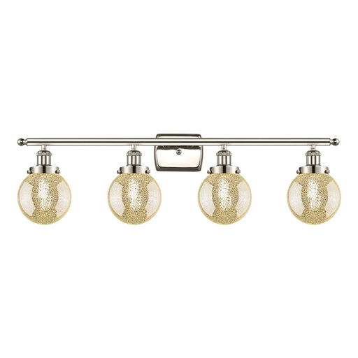 Innovations Beacon 36in 4-Light Bath Vanity Light | Modern Transitional Polished Nickel Steel and Mercury Seeded Glass Globe | Model 916-4W-PN-G208-6