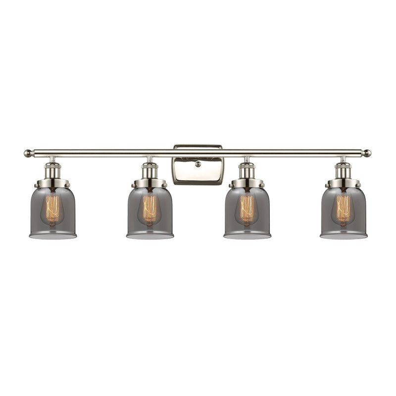 Innovations Bell 36in 4-Light Bath Vanity Light | Industrial Polished Nickel Steel and Light Smoke Glass | Bathroom Vanity | Model 916-4W-PN-G53-LED