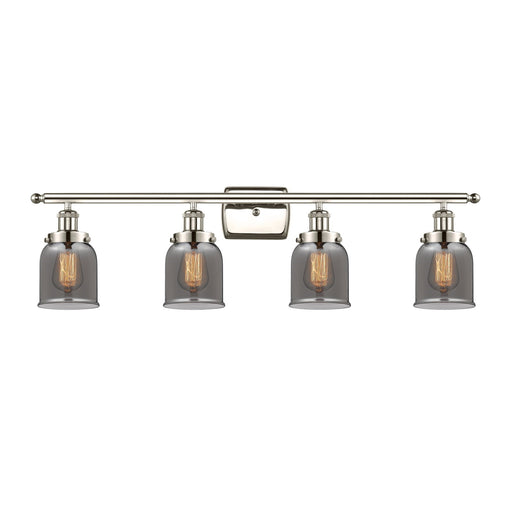 Innovations Bell 36in 4-Light Bath Vanity Light | Industrial Polished Nickel Steel and Light Smoke Glass | Bathroom Vanity | Model 916-4W-PN-G53-LED