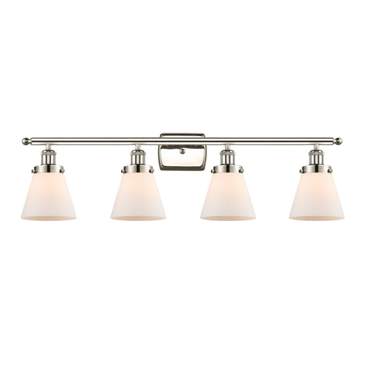 Innovations Cone 36in 4-Light Bath Vanity Light | Industrial Polished Nickel and Matte White Frosted Glass | Bathroom Vanity | 8in | Model 916-4W-PN-G61