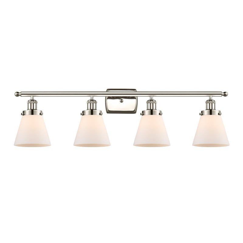 Innovations Cone 36in 4-Light Bath Vanity Light | Industrial Polished Nickel and Matte White Frosted Glass | Bathroom Vanity | Model 916-4W-PN-G61-LED