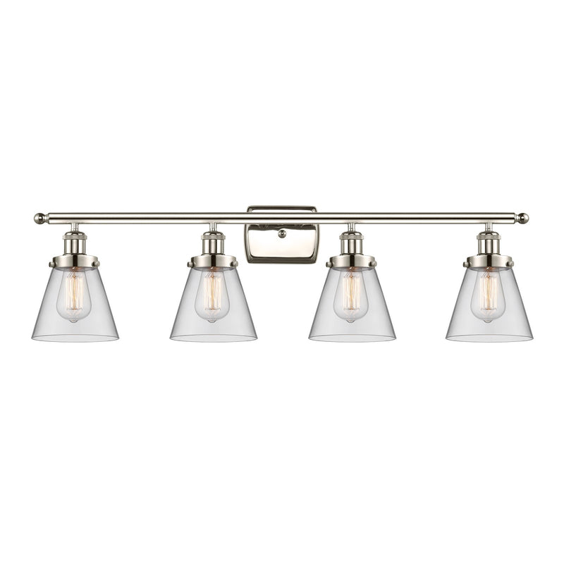 Innovations Cone 36in 4-Light Bath Vanity Light | Industrial Polished Nickel Steel and Clear Glass | Bathroom Vanity | Model 916-4W-PN-G62-LED