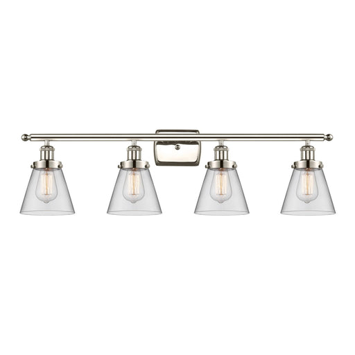 Innovations Cone 36in 4-Light Bath Vanity Light | Industrial Polished Nickel Steel and Clear Glass | Bathroom Vanity | Model 916-4W-PN-G62-LED
