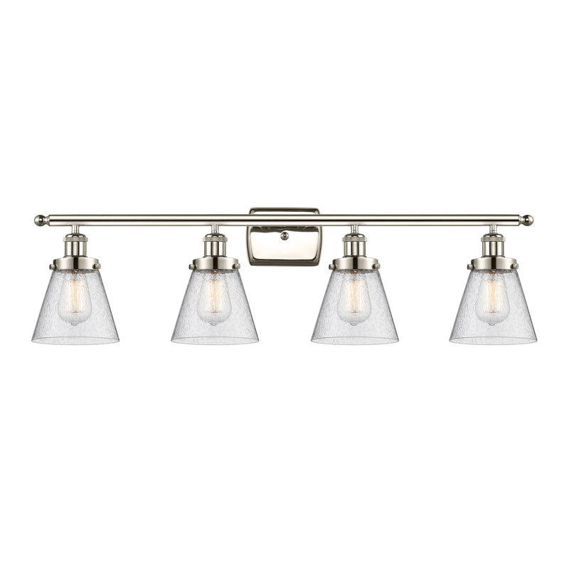 Innovations Cone 36in 4-Light Bath Vanity Light | Industrial Polished Nickel Steel and Seedy Glass | Bathroom Vanity | Model 916-4W-PN-G64-LED