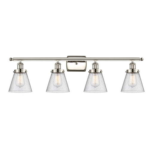 Innovations Cone 36in 4-Light Bath Vanity Light | Industrial Polished Nickel Steel and Seedy Glass | Bathroom Vanity | Model 916-4W-PN-G64-LED