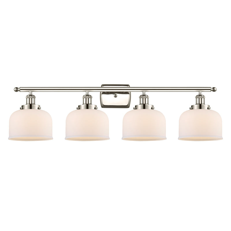 Innovations Bell 38in 4-Light Bath Vanity Light | Industrial Polished Nickel Steel and Matte White Glass | Bathroom Vanity | Model 916-4W-PN-G71