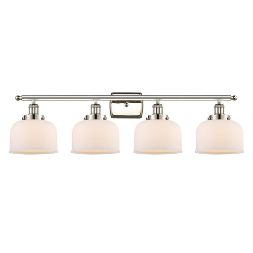 Innovations Bell 38in 4-Light Bath Vanity Light | Industrial Polished Nickel Steel and Matte White Glass | Bathroom Vanity | Model 916-4W-PN-G71