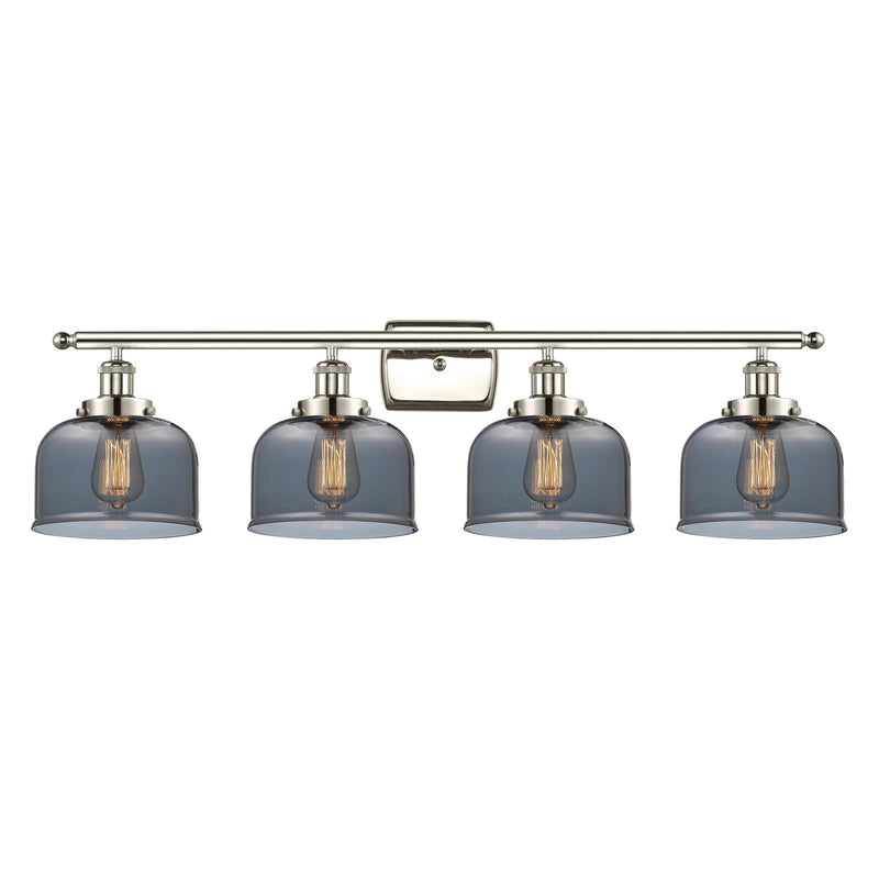 Innovations Bell 38in 4-Light Bath Vanity Light | Industrial Polished Nickel and Light Smoke Glass | Bathroom Vanity | Model 916-4W-PN-G73-LED
