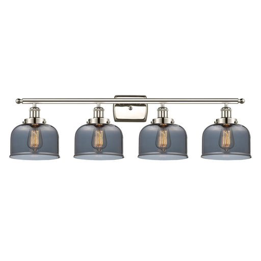 Innovations Bell 38in 4-Light Bath Vanity Light | Industrial Polished Nickel and Light Smoke Glass | Bathroom Vanity | Model 916-4W-PN-G73-LED